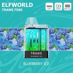 ELFWORLD Trans 7500, 7500 Puffs Disposable Vape Bar BLueberry Ice flavor Bulk Wholesale