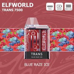 ELFWORLD Trans 7500, 7500 Puffs Disposable Vape Bar Blue Raze Ice Bulk Wholesale