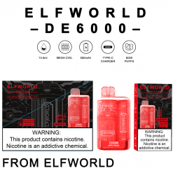 Elfworld DE 6000, 6000 Puffs Disposable Vape bar Apple Peach flavor Bulk wholesale