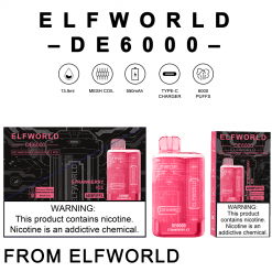 Elfworld DE 6000, 6000 Puffs Disposable Vape bar strawberry Ice flavor Bulk wholesale